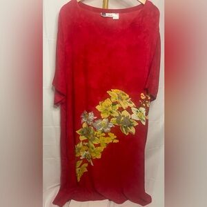 La Cera Red Floral Midi Dress | Boho Cottagecore | Lightweight Rayon | Size 4XL